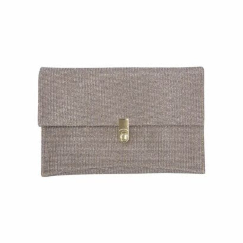 La Regale Women's Sparkle Jacquard Envelope Turn Lock Closure Flap Clutch - Gold